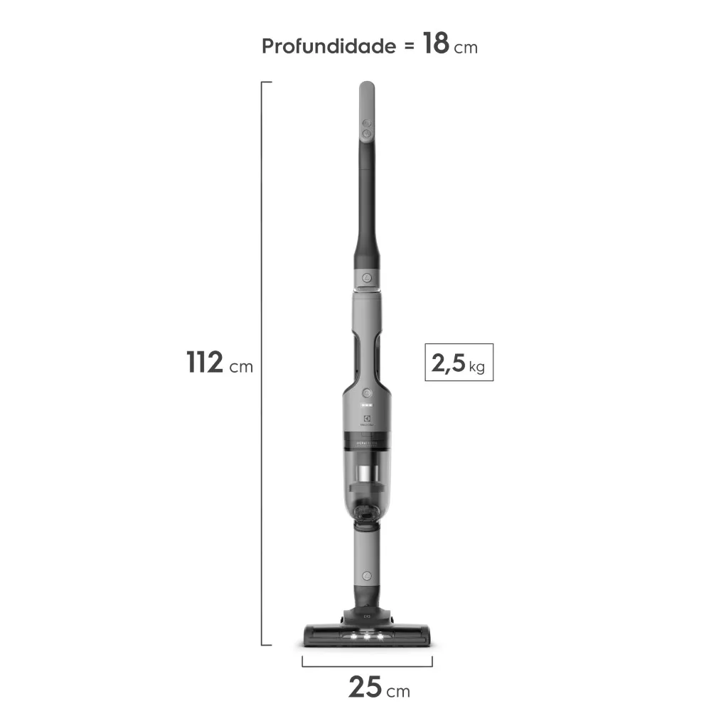 Aspirador de Pó Vertical Sem Fio Electrolux Ergorápido 2 em 1 Cyclonic Power até 30 min Cinza (ERG018)