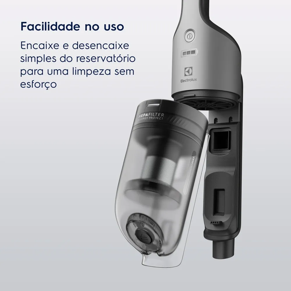 Aspirador de Pó Vertical Sem Fio Electrolux Ergorápido 2 em 1 Cyclonic Power até 30 min Cinza (ERG018)