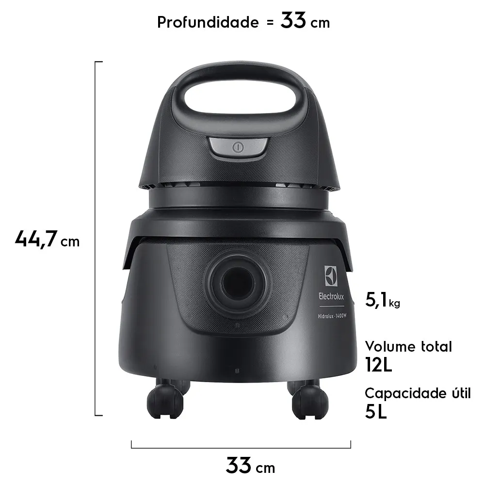 Aspirador de Pó e Água Electrolux 1400W Hidrolux Compacto com Função Sopro Preto (AWD02)