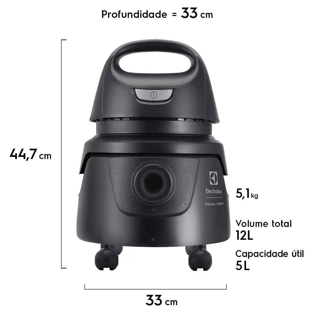 Aspirador de Pó e Água Electrolux 1400W Hidrolux Compacto com Função Sopro Preto (AWD02)