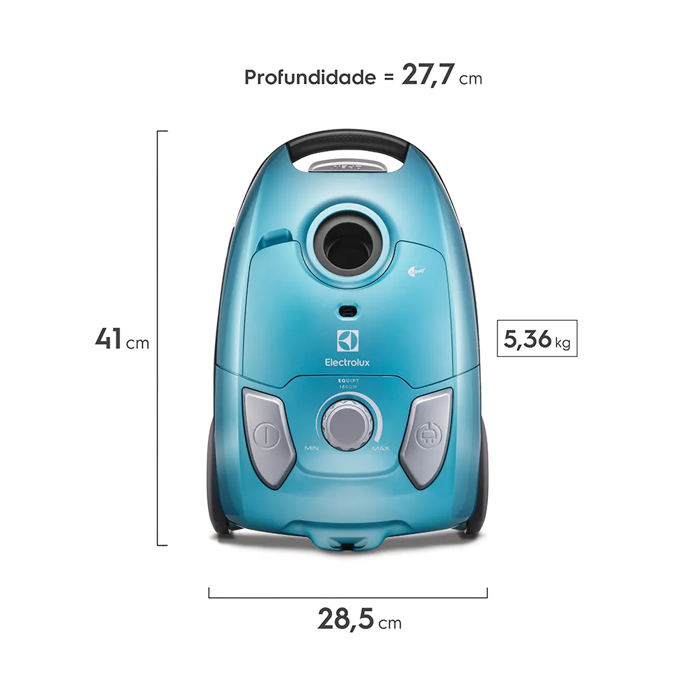 Aspirador de Pó com Saco Electrolux 1800W filtro HEPA Equipt com Tubo Metálico Azul (EQP20)