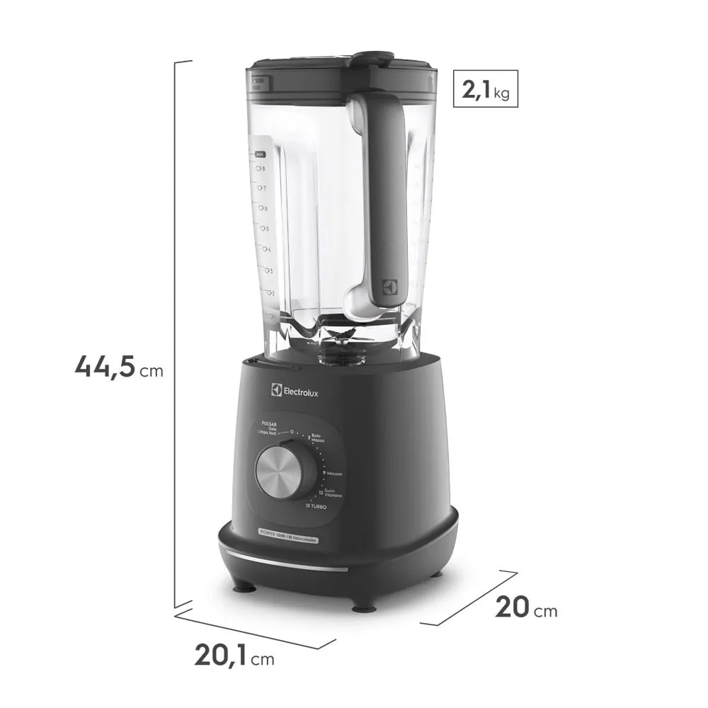 Liquidificador Electrolux 1500W 3.2L Efficient TriForce 15 Velocidades Cinza (EBL1500)