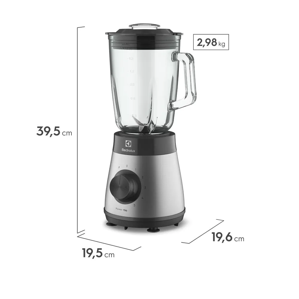 Liquidificador Electrolux 700w 1,5L Experience com Copo de Vidro e Tecnologia TruFlow™ Cor Inox Preto (EBS30)