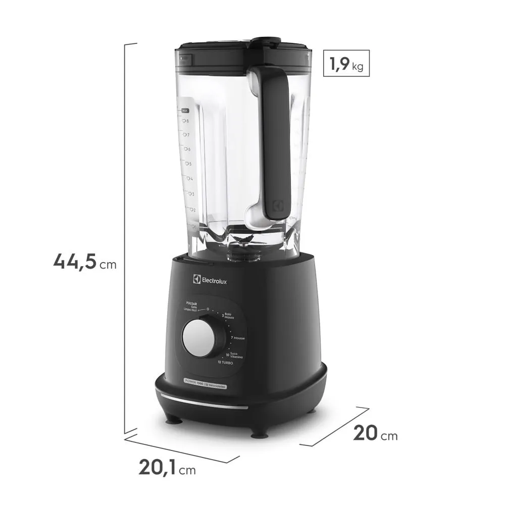 Liquidificador Electrolux 1300W 3.2L Efficient TriForce 12 Velocidades Preto (EBL1300)