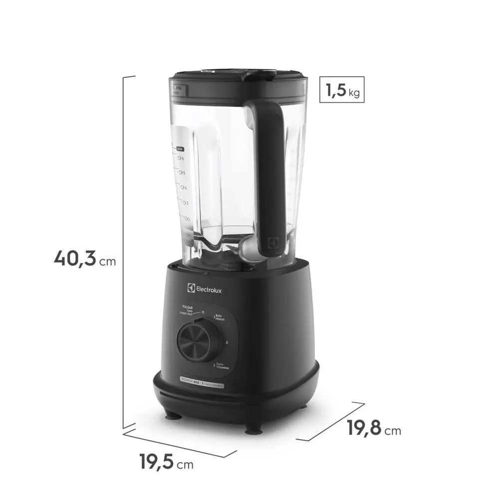 Liquidificador Electrolux 600W 2,7L Efficient TriForce 3 Velocidades Preto (EBL700)