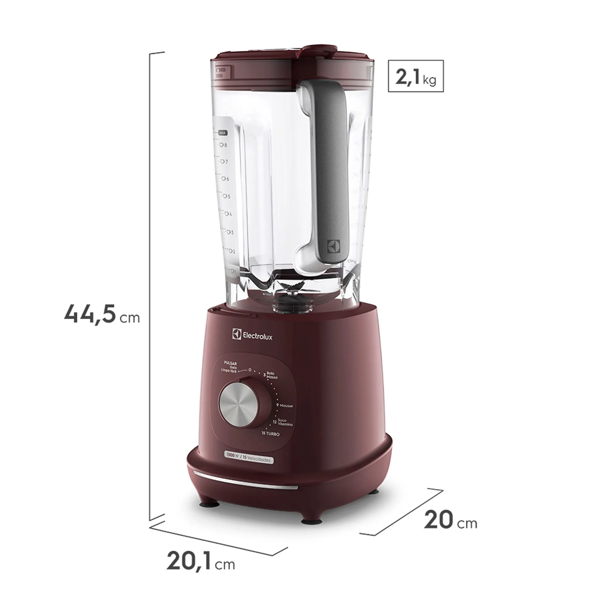 Liquidificador Electrolux 1500W 3.2L Efficient Tri Force 15 Velocidades Vermelho (EBL1510)