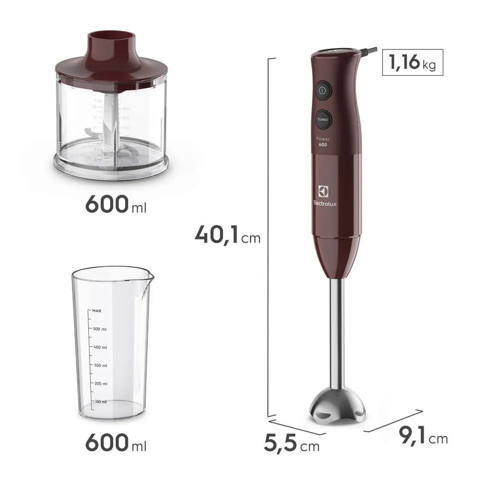 Mixer 3 em 1 Electrolux Vermelho Escuro 600W Haste em Inox e Tecnologia TruFlow (EIB21)