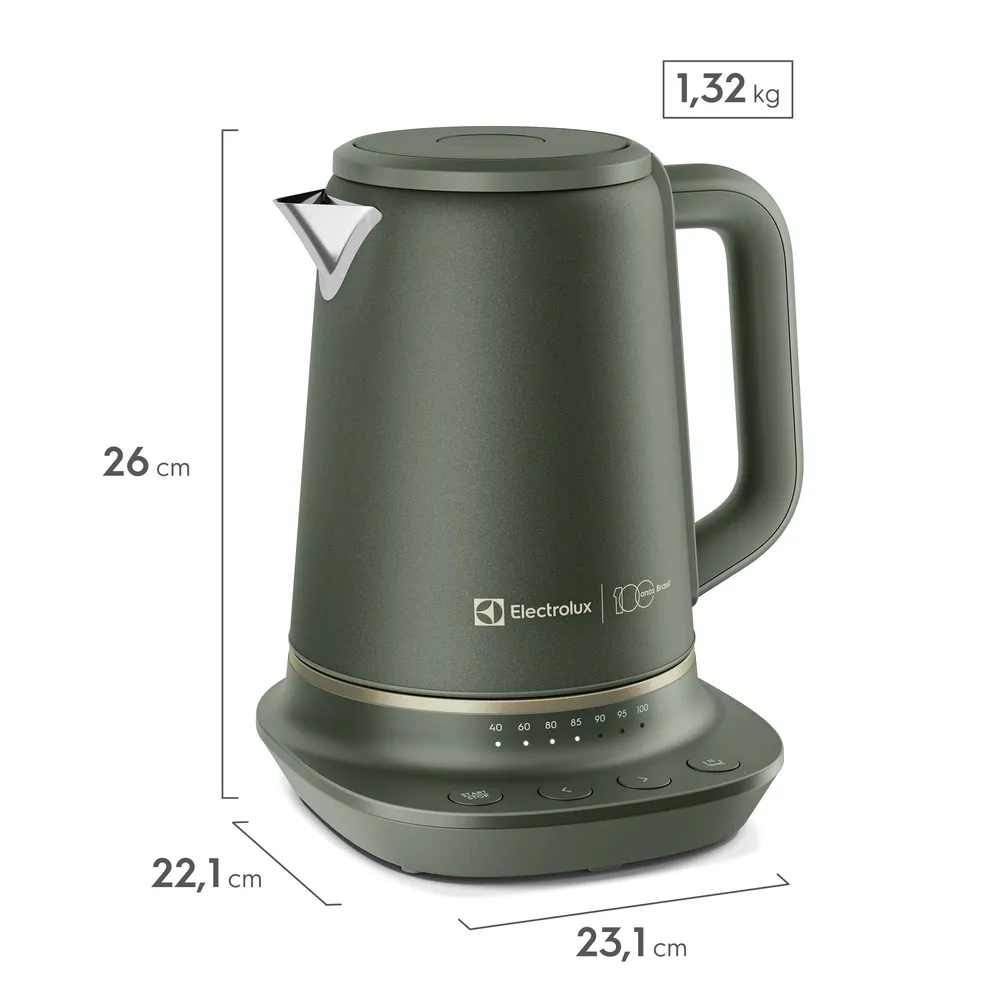 Chaleira Elétrica Electrolux 1,7L Verde Linha 100 anos Celebre Pausas (EKP75)