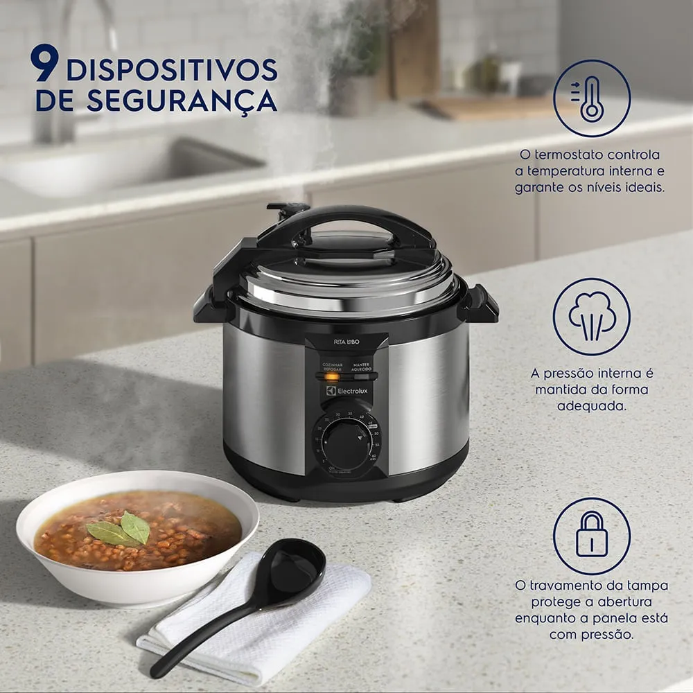 Panela de Pressão Elétrica Electrolux por Rita Lobo 3L Preta Efficient c/ Timer (PCE15)