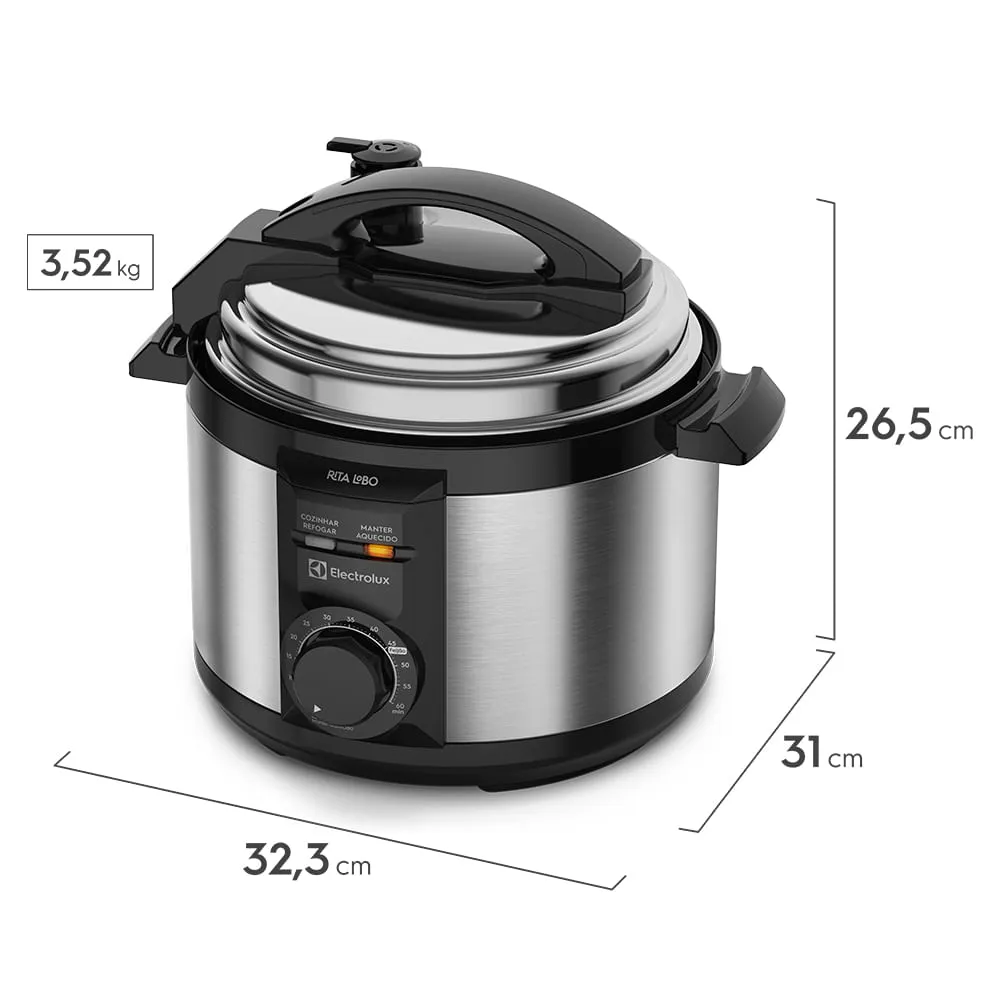 Panela de Pressão Elétrica Electrolux por Rita Lobo 3L Preta Efficient c/ Timer (PCE15)