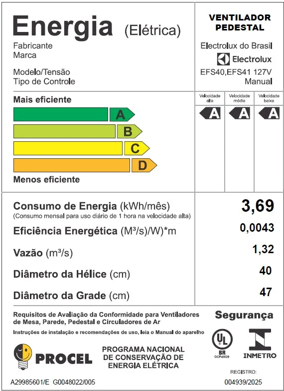 Ventilador de Coluna Electrolux 40cm 6 Pás Efficient DuoForce Air+ Cinza (EFS40)
