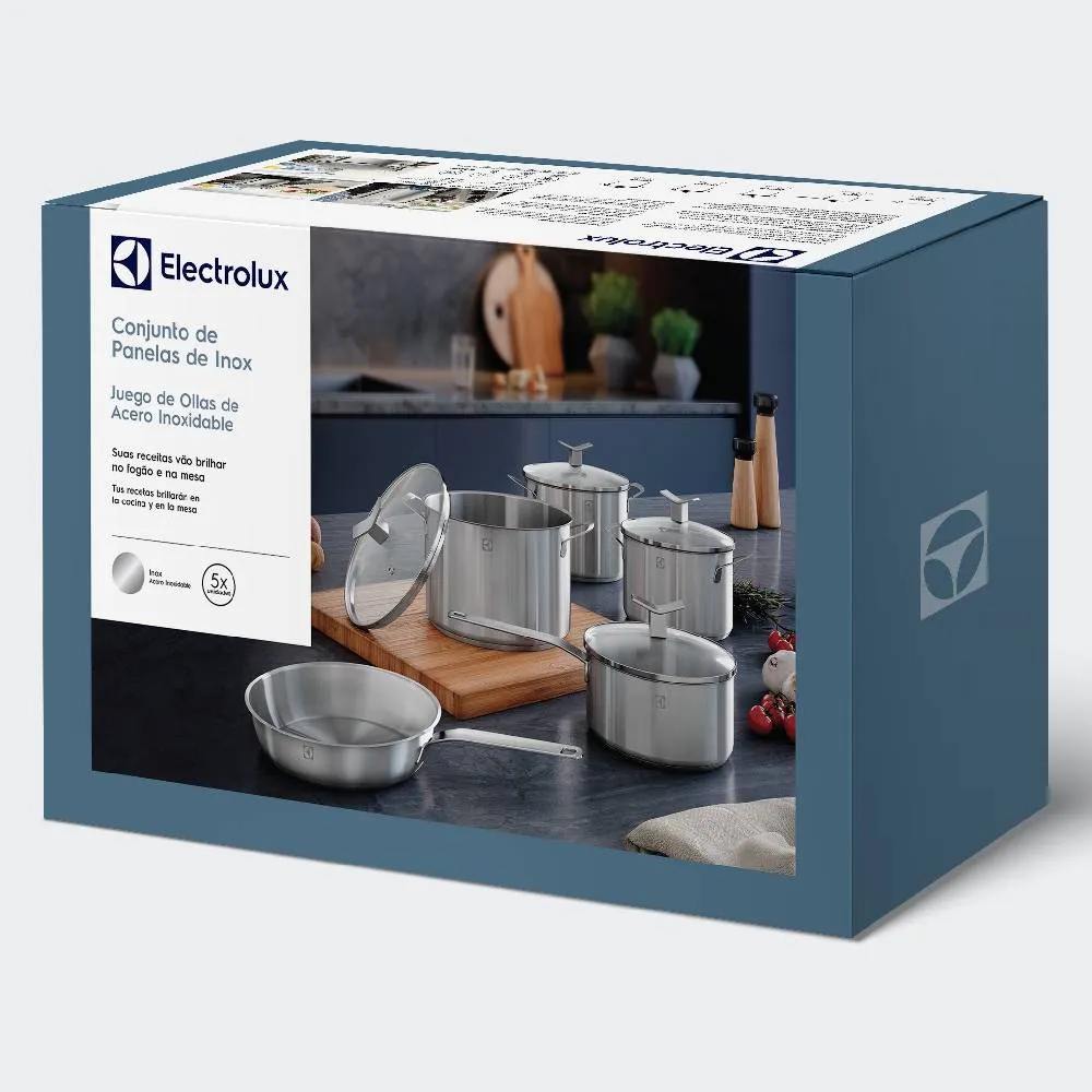 Jogo de Panelas Electrolux Inox com 5 Peças Design com Fundo Triplo