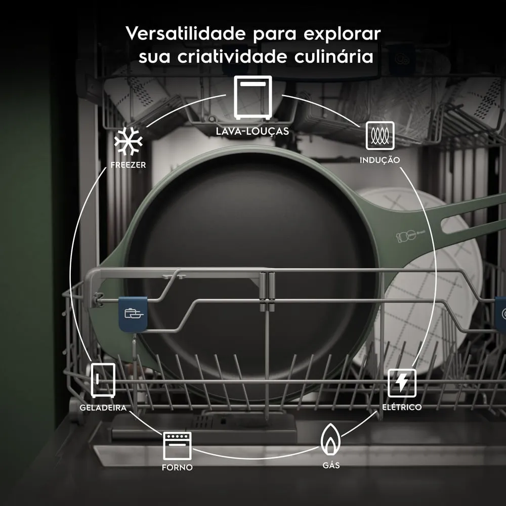 Frigideira de Ferro Fundido Esmaltado Electrolux 26cm verde Linha 100 Anos Celebre Preparos