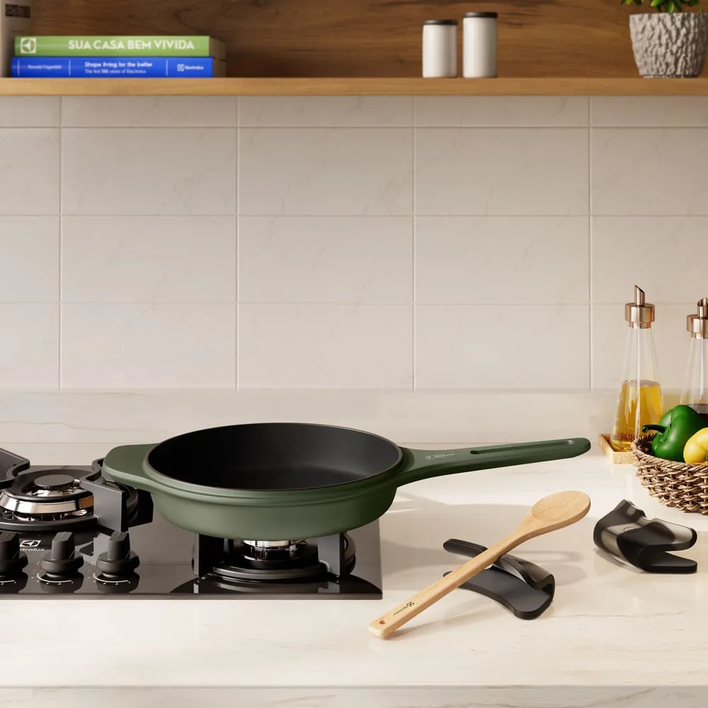 Frigideira de Ferro Fundido Esmaltado Electrolux 26cm verde Linha 100 Anos Celebre Preparos