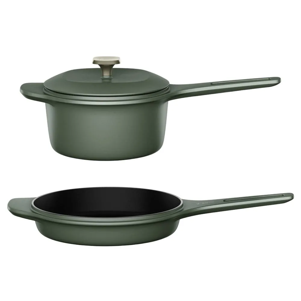 Kit Panela de Ferro Fundido Esmaltado Molheira 20cm + Frigideira de Ferro Fundido Esmaltado Electrolux 26cm verde Linha 100 Anos Celebre Preparos