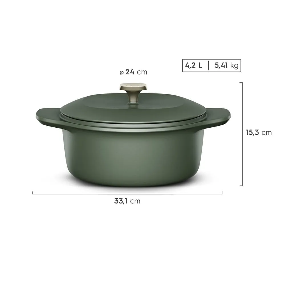 Kit Panela de Ferro Fundido Esmaltado Caçarola Electrolux 24cm + Frigideira de Ferro Fundido Esmaltado Electrolux 26cm verde Linha 100 Anos Celebre