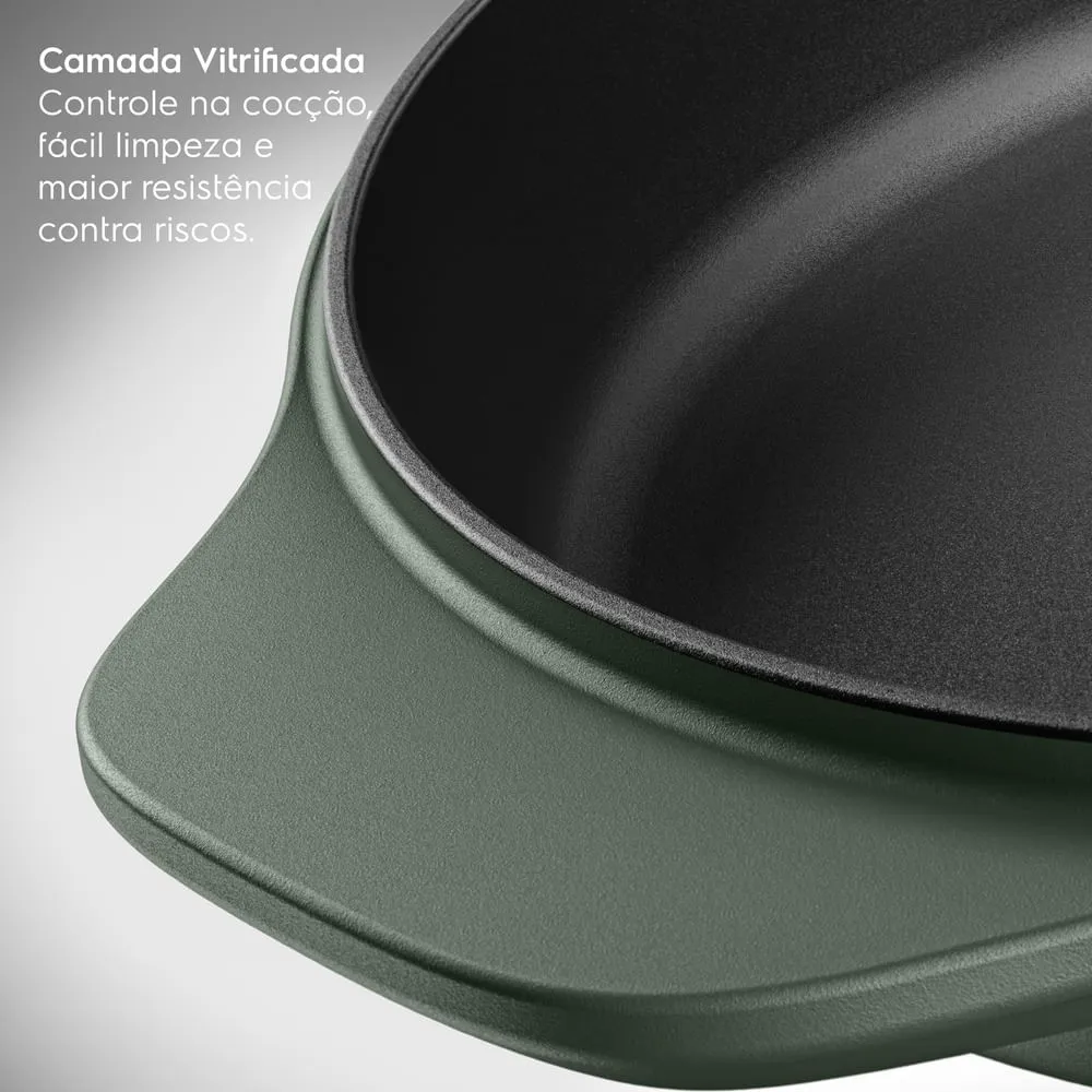 Kit Panela de Ferro Fundido Esmaltado Caçarola Electrolux 24cm + Frigideira de Ferro Fundido Esmaltado Electrolux 26cm verde Linha 100 Anos Celebre