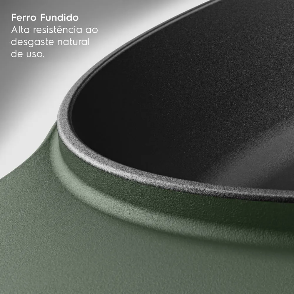 Kit Panela de Ferro Fundido Esmaltado Caçarola Electrolux 24cm + Frigideira de Ferro Fundido Esmaltado Electrolux 26cm verde Linha 100 Anos Celebre