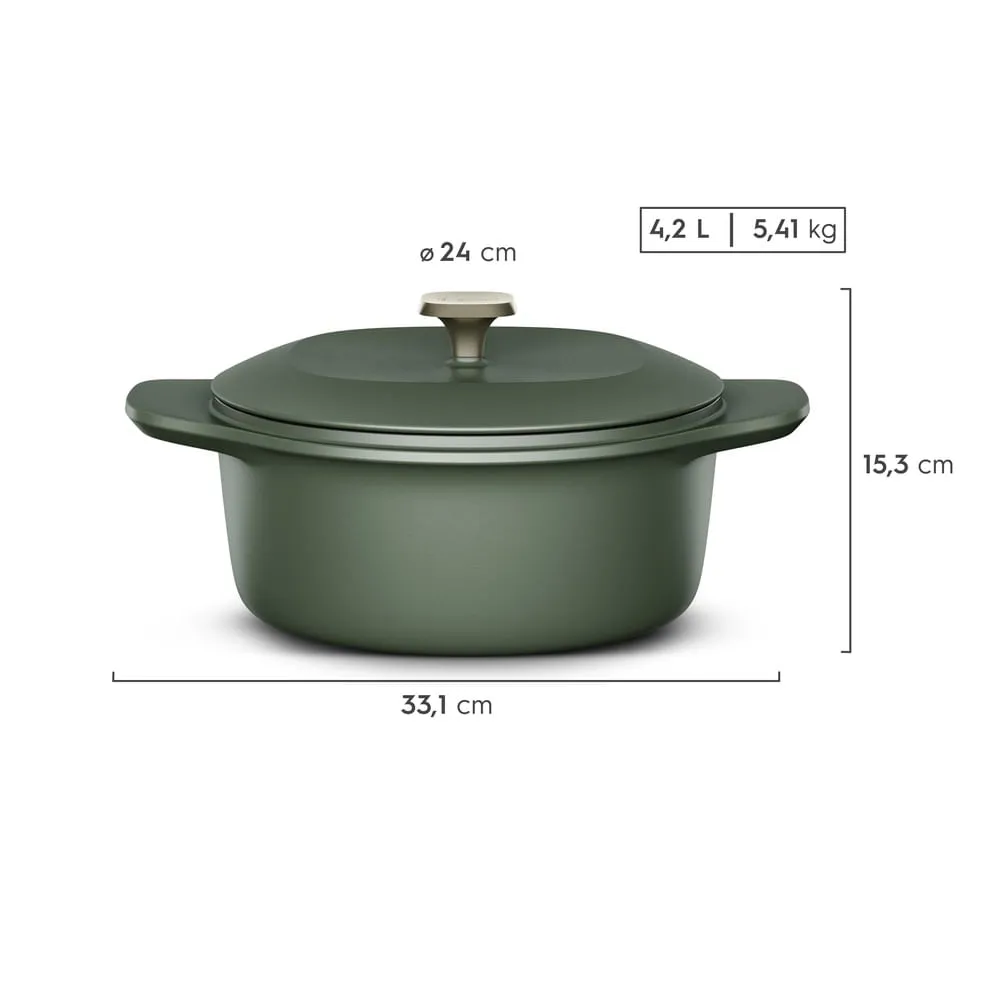 Kit Panela de Ferro Fundido Esmaltado Molheira 20cm Temperos + Panela de Ferro Fundido Esmaltado Caçarola 24cm Electrolux Verde Linha 100 Anos Celebre