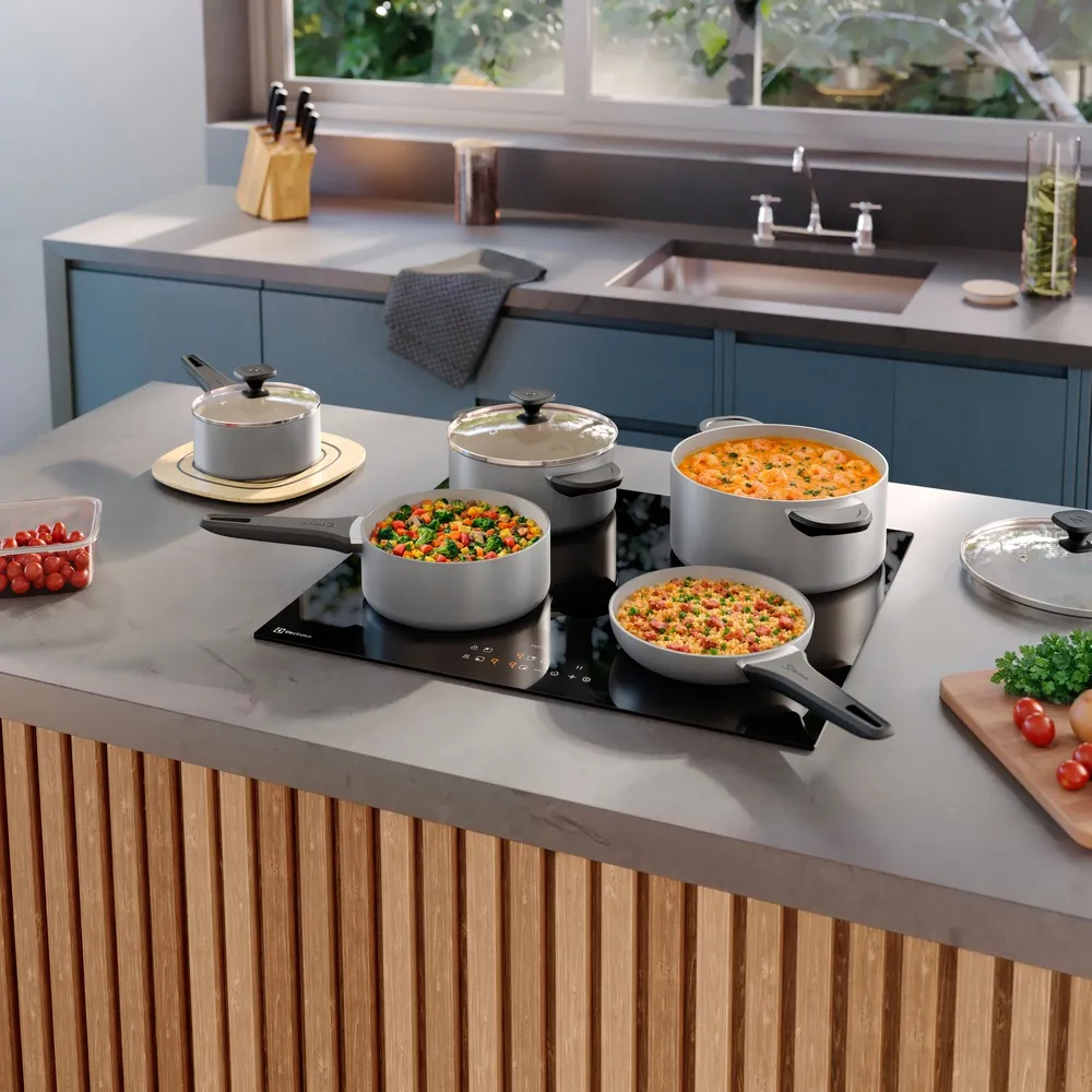 Jogo de Panelas Revestimento Cerâmico Electrolux Cinza Efficient com 5 peças
