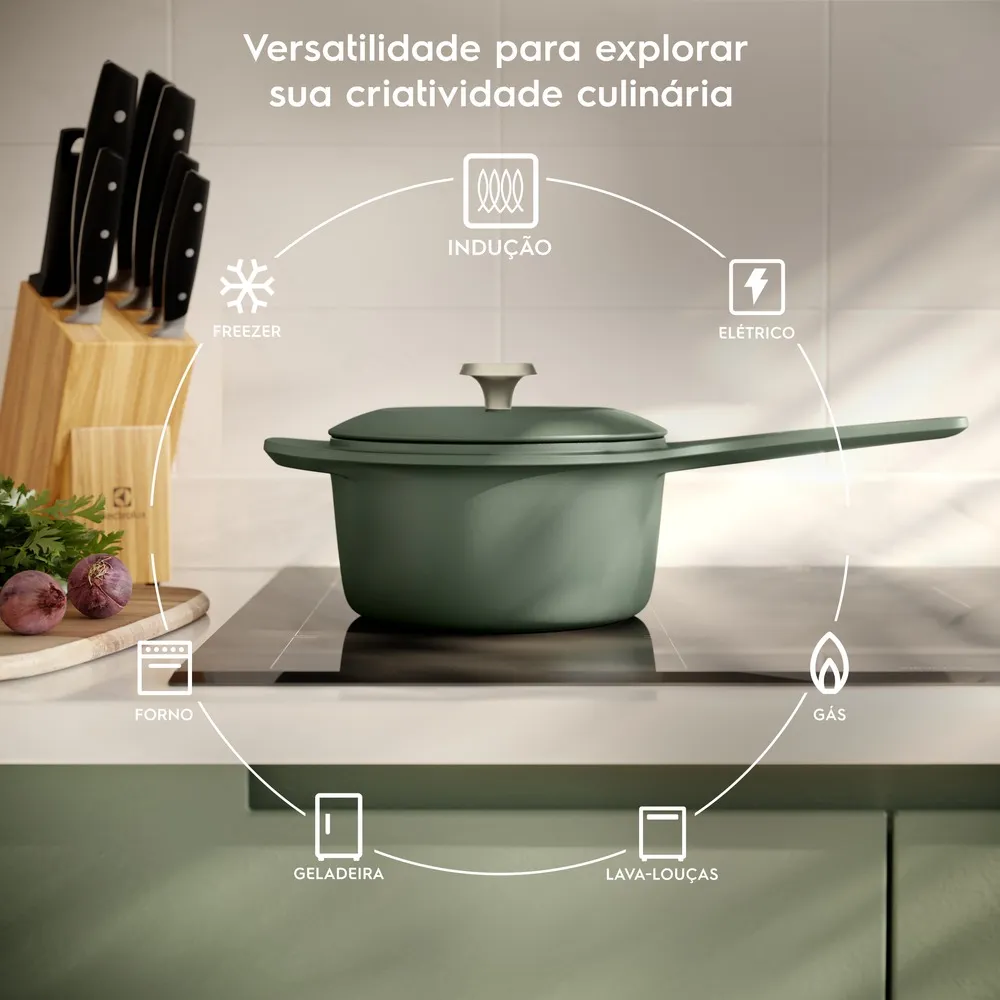 Panela de Ferro Fundido Esmaltado Molheira Electrolux 20cm verde Linha 100 Anos Celebre Temperos