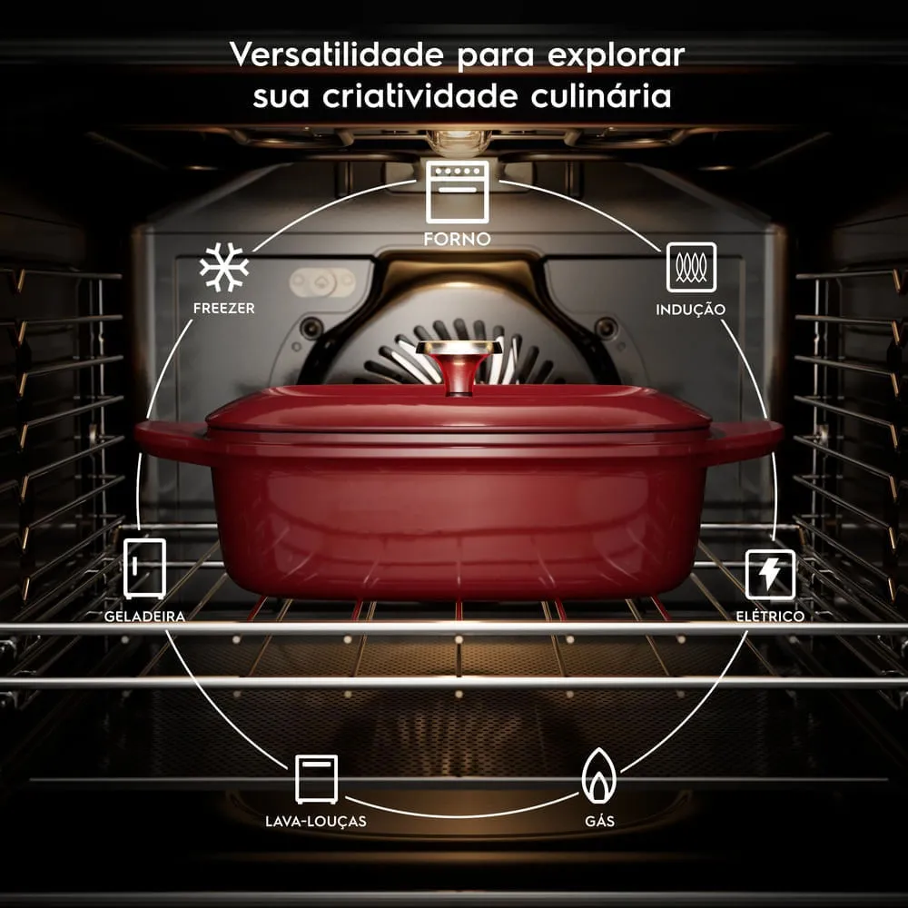 Panela de Ferro Fundido Esmaltado Oval Electrolux Expert 27cm Vermelha