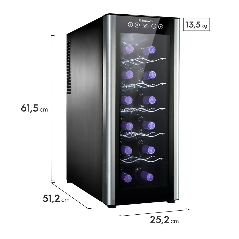 Adega de Vinho Climatizada Electrolux 12 garrafas Uma Porta Acabamento em Alumínio (ACB12)