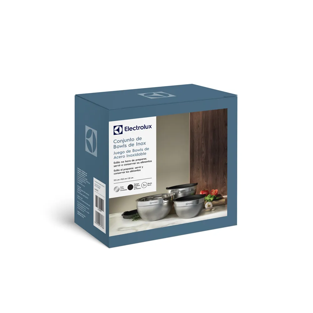 Conjunto Bowls de Inox Electrolux com Tampa Plástica 3 Peças