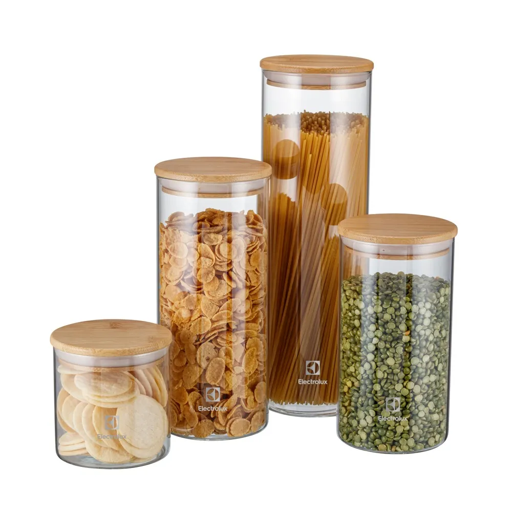 Potes Herméticos Porta-Mantimentos com Tampa de Bambu