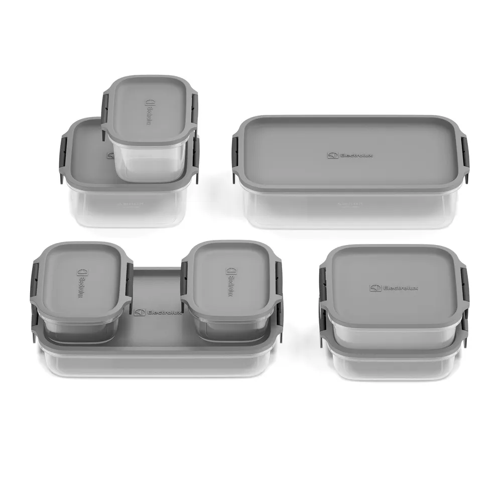 Potes Herméticos de Plástico Electrolux Cinza 8 Unidades Empilháveis Modulares