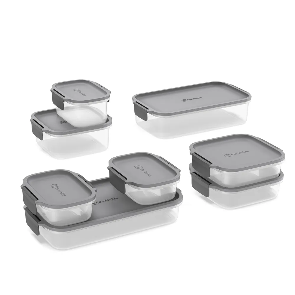 Potes Herméticos de Plástico Electrolux Cinza 8 Unidades Empilháveis Modulares