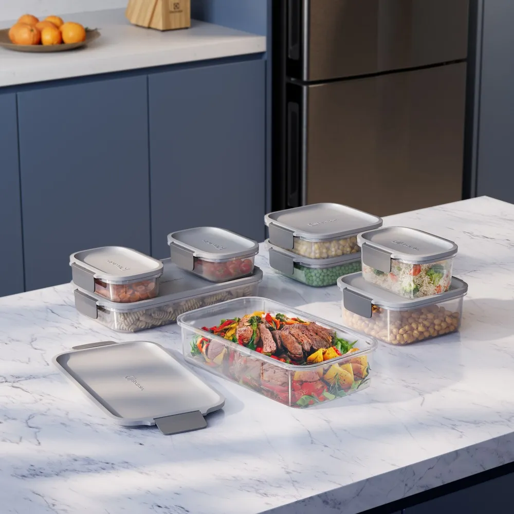 Potes Herméticos de Plástico Electrolux Cinza 8 Unidades Empilháveis Modulares