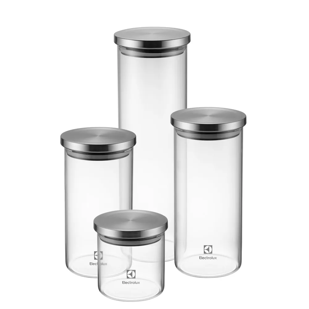 Potes Herméticos Electrolux de Vidro Porta-Mantimentos com Tampa Inox 4 Unidades