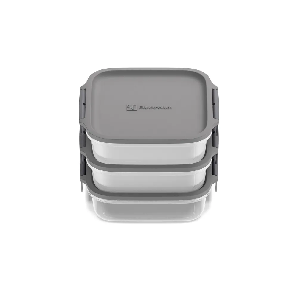 Potes Herméticos de Plástico Electrolux Cinza 3 Unidades Empilháveis Modulares