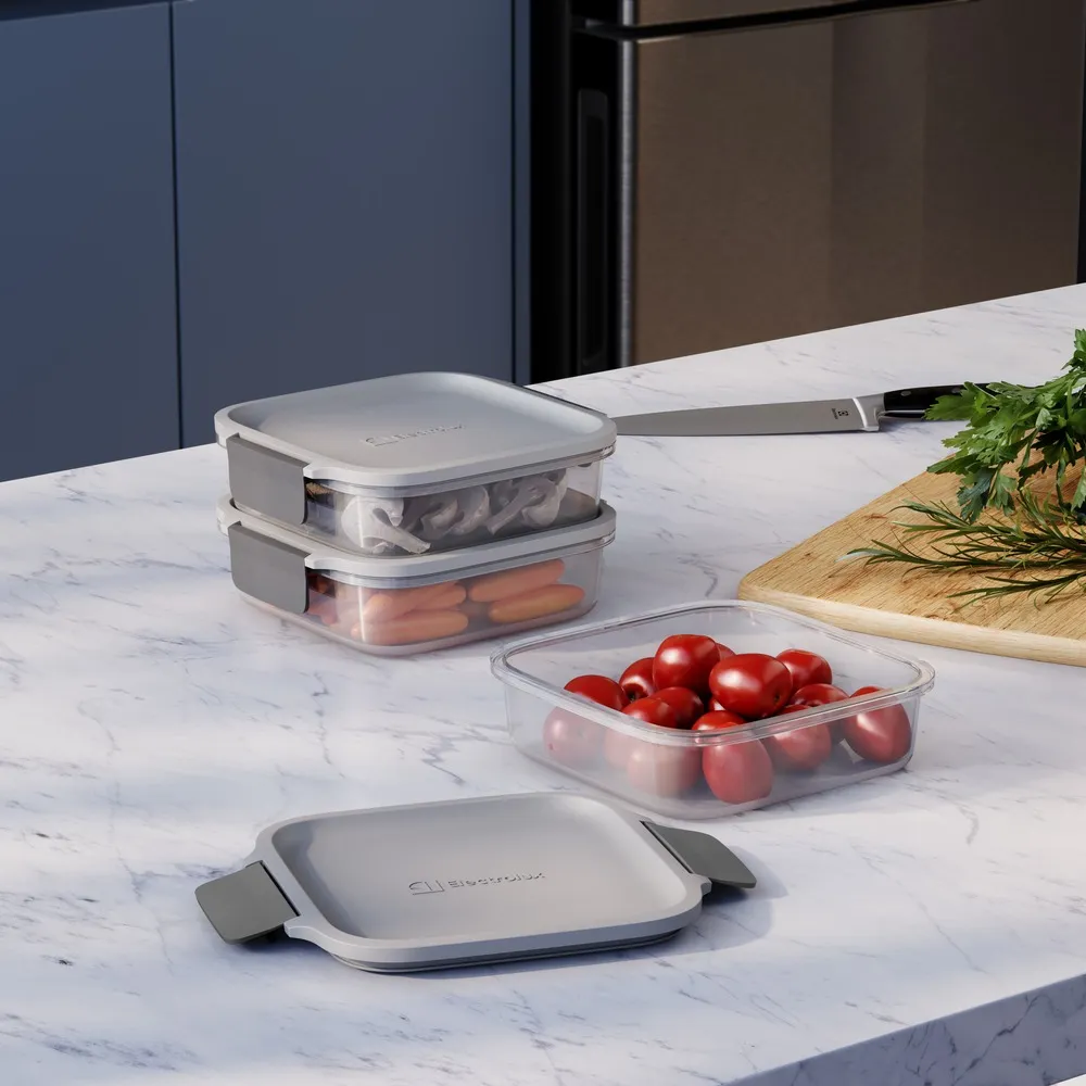 Potes Herméticos de Plástico Electrolux Cinza 3 Unidades Empilháveis Modulares