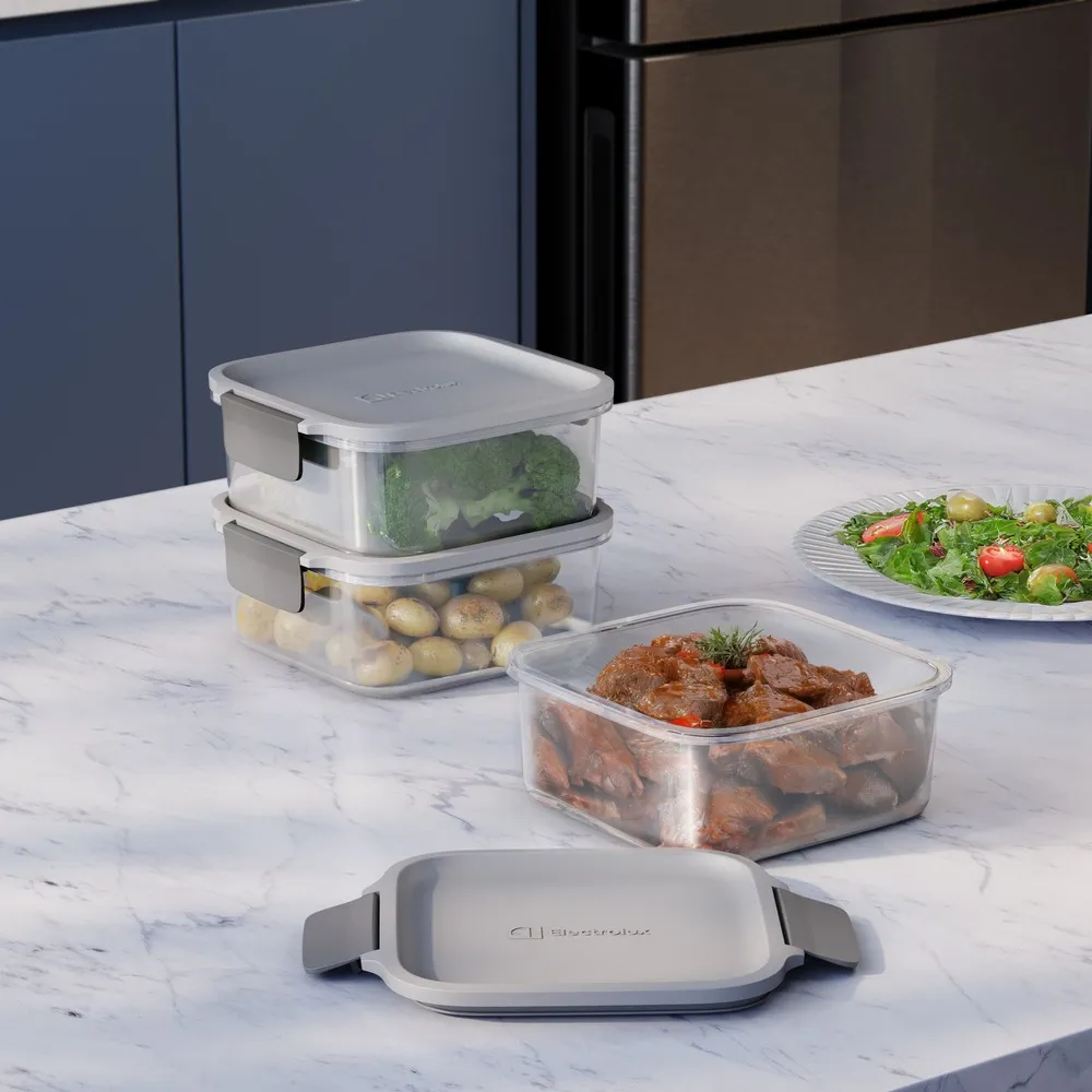 Potes Herméticos de Plástico Electrolux Cinza 3 Unidades Empilháveis Modulares