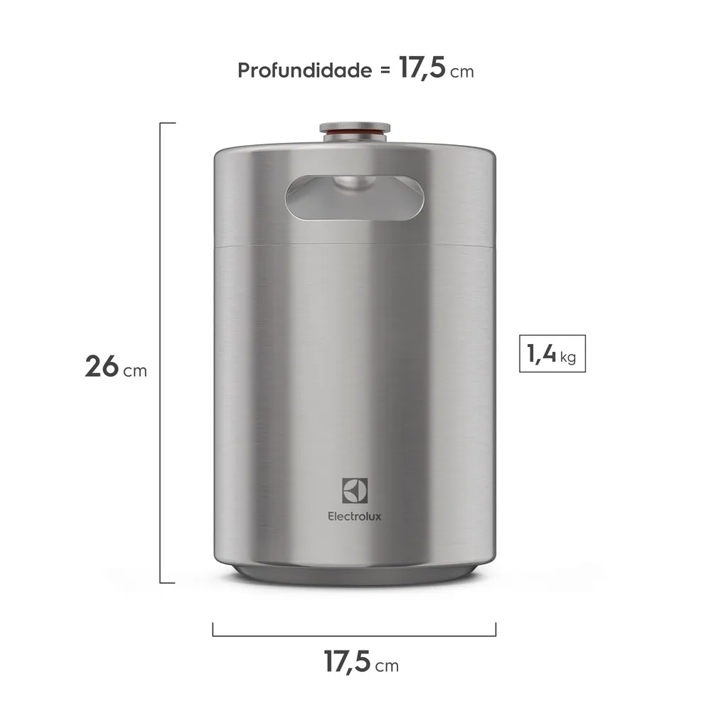 Barril de Chopp Electrolux Mini Keg 5L Inox com conectores para Torre de Chopp