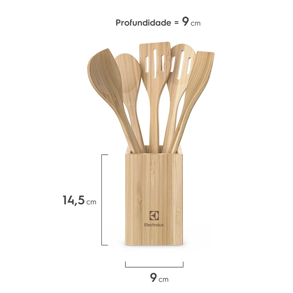 Kit Utensílios de Bambu 6 Peças + Potes Herméticos Porta-Mantimentos com Tampa de Bambu Electrolux