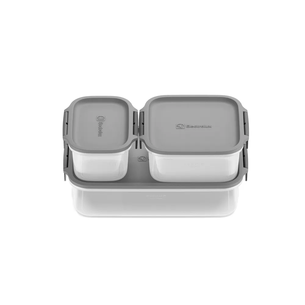 Potes Herméticos de Plástico Electrolux Cinza 3 Unidades Empilháveis Modulares