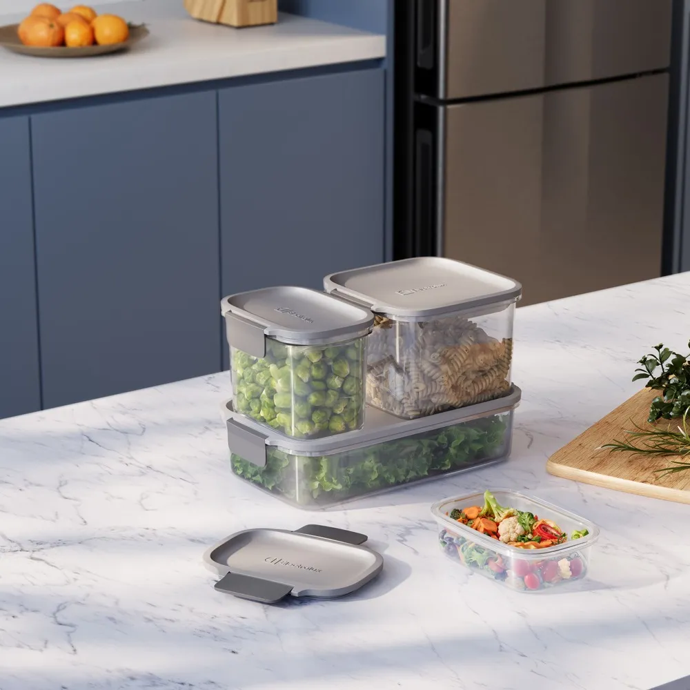 Potes Herméticos de Plástico Electrolux Cinza 4 Unidades Empilháveis Modulares