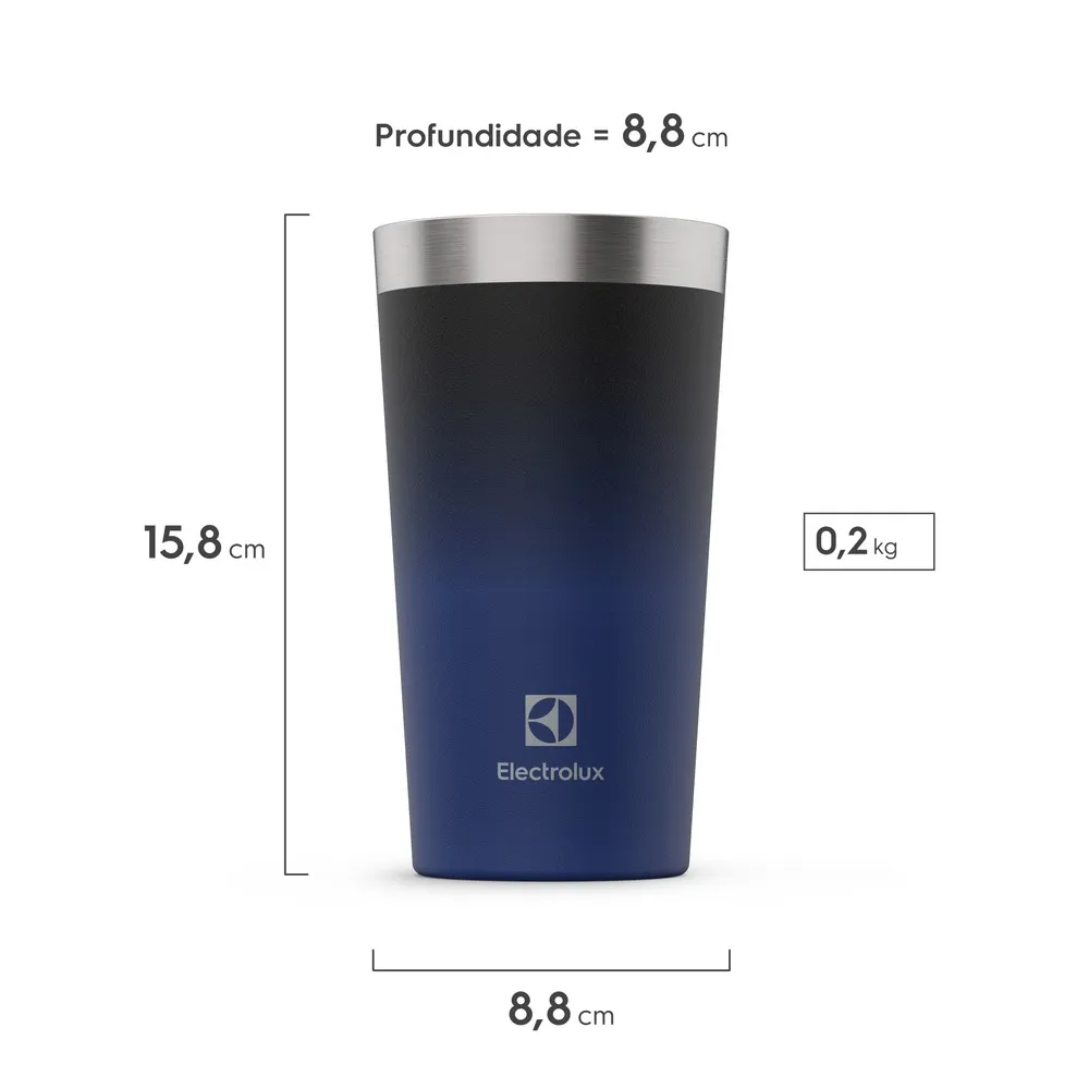 Copo Térmico de Cerveja e Chopp Electrolux Home Bar 560ml Inox Degrade Azul e Preto