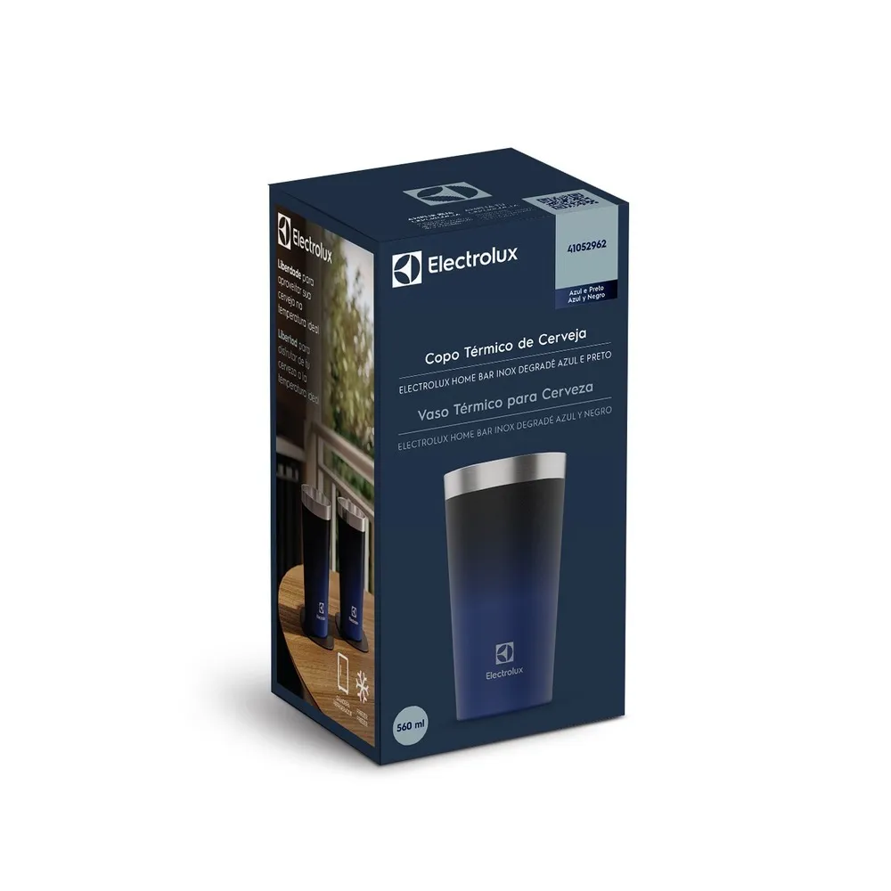 Copo Térmico de Cerveja e Chopp Electrolux Home Bar 560ml Inox Degrade Azul e Preto