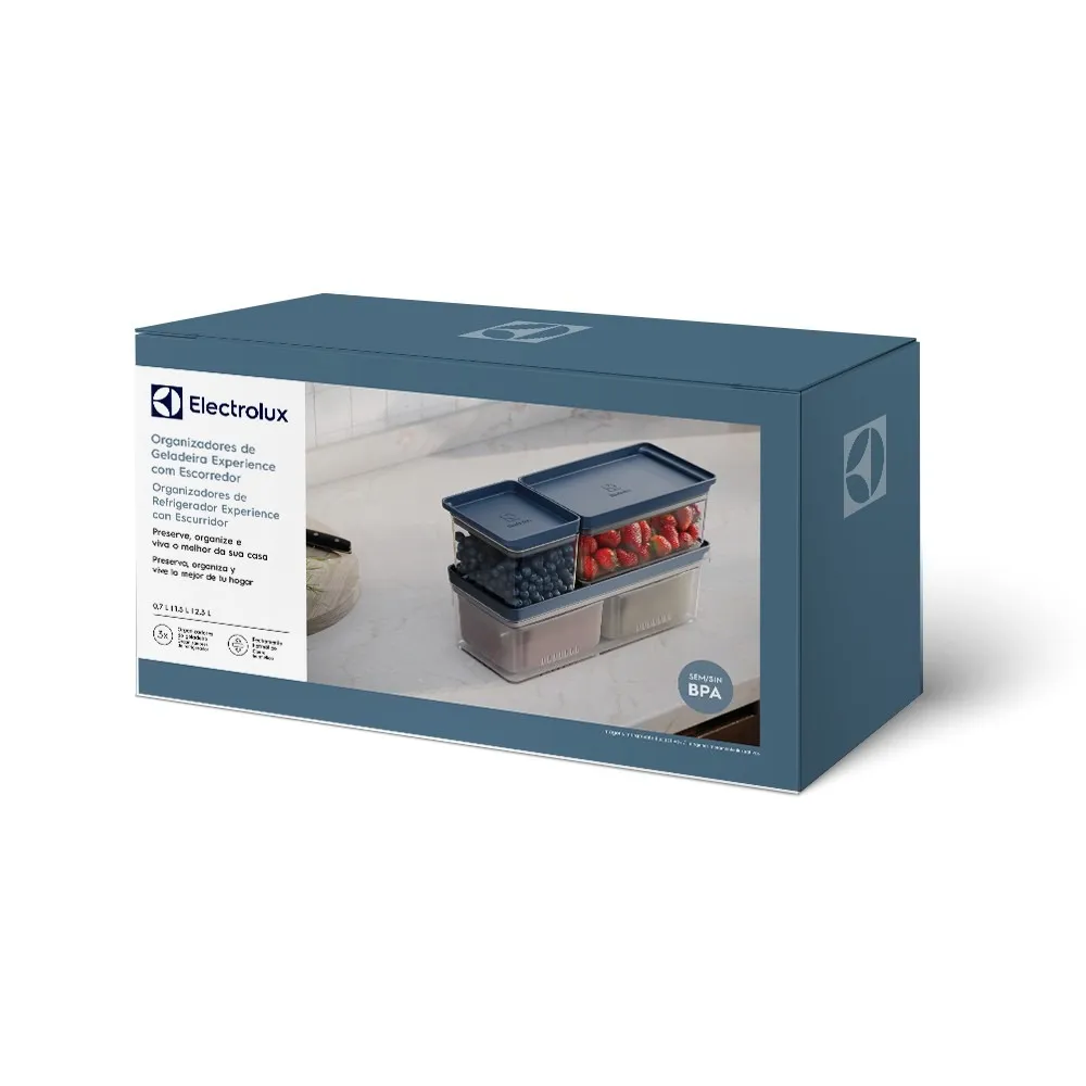 Kit Organizadores de Geladeira Electrolux Experience 3 Un Empilhável Modular com Escorredor