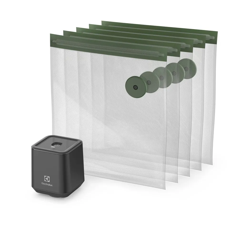 Kit Seladora a Vácuo Portátil com 5 Sacos Herméticos + Potes Herméticos de Vidro para Fechamento a Vácuo 02 Unidades Electrolux