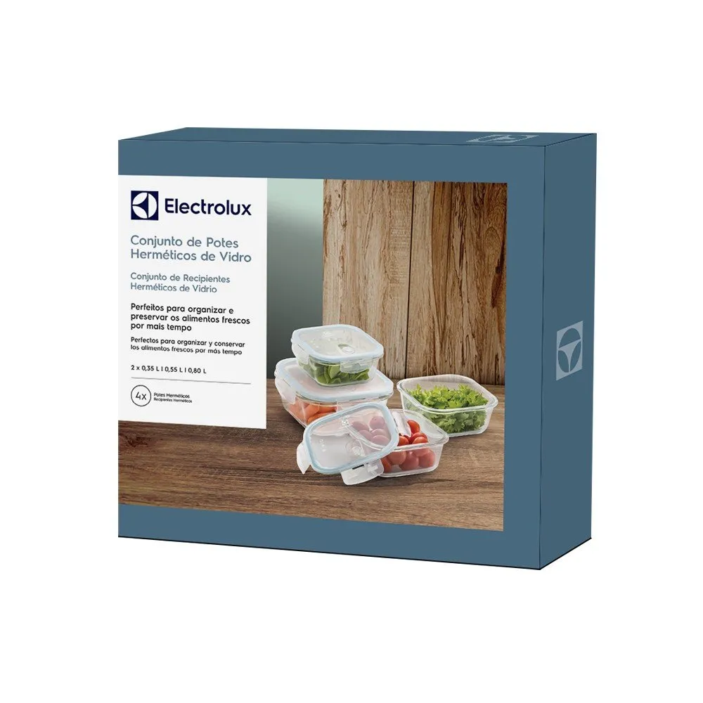 Potes Hérmeticos Electrolux de Vidro Quadrados 4 Unidades