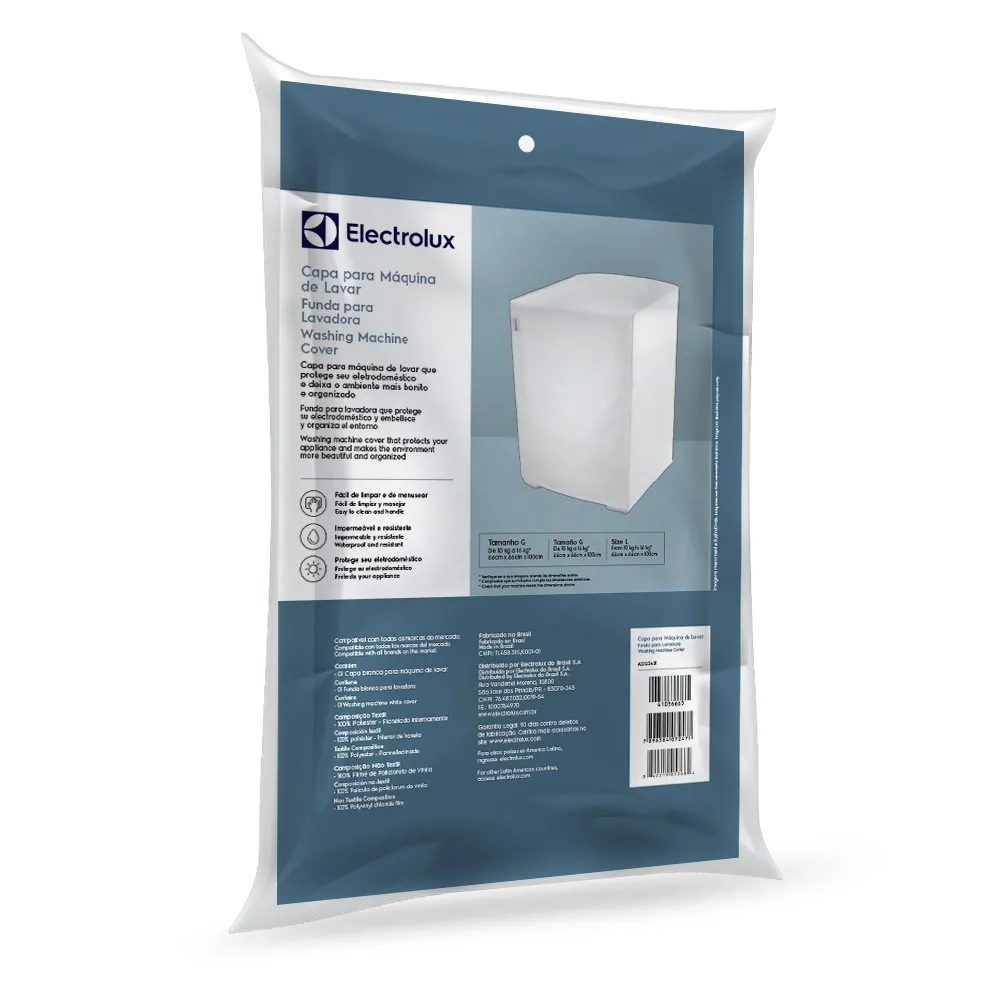 Capa para Máquina de Lavar Electrolux Branca 10kg a 16kg Tamanho G