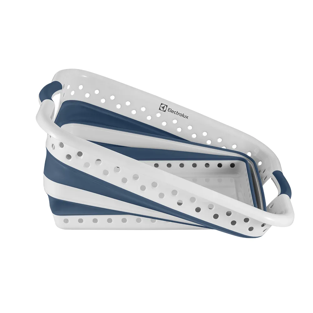 Cesto para Roupas Dobrável Electrolux 40 Litros Branco e Azul
