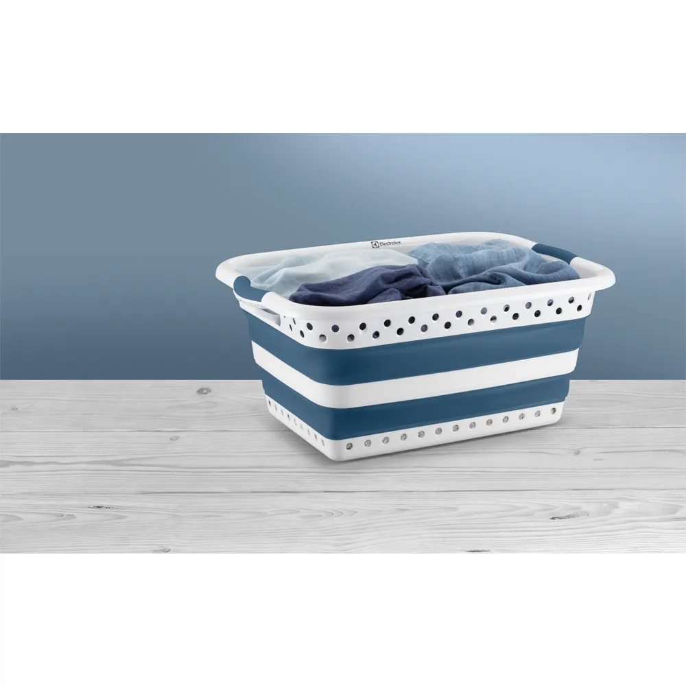 Cesto para Roupas Dobrável Electrolux 40 Litros Branco e Azul