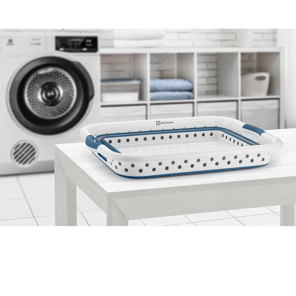 Cesto para Roupas Dobrável Electrolux 40 Litros Branco e Azul