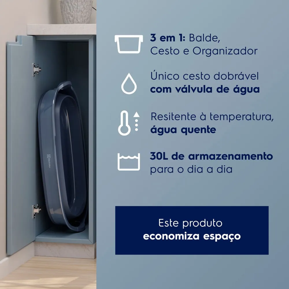 Cesto de Roupa Dobrável Electrolux 30L com Válvula de Água Azul